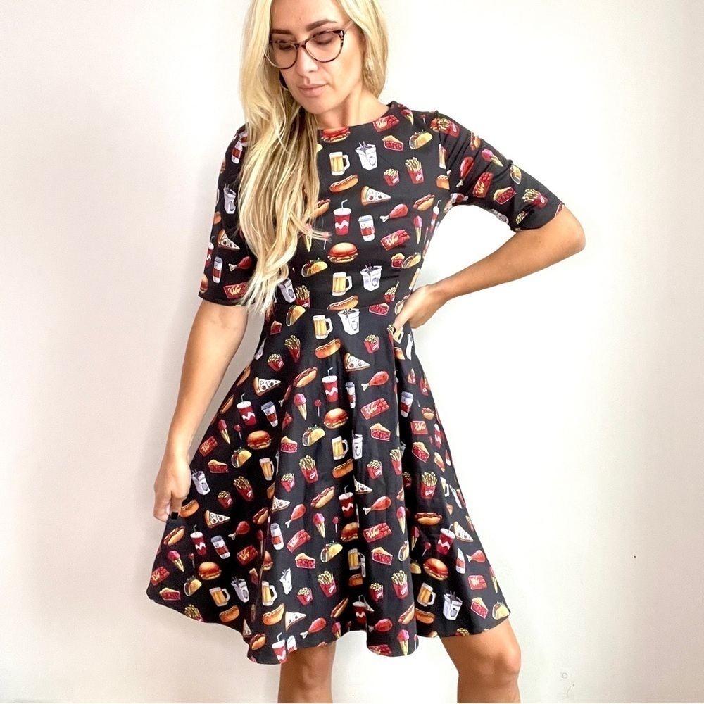 Retro Pinup Pizza, Hotdog, Burger, Chinese, Beer A Line Fit & Flare Dress